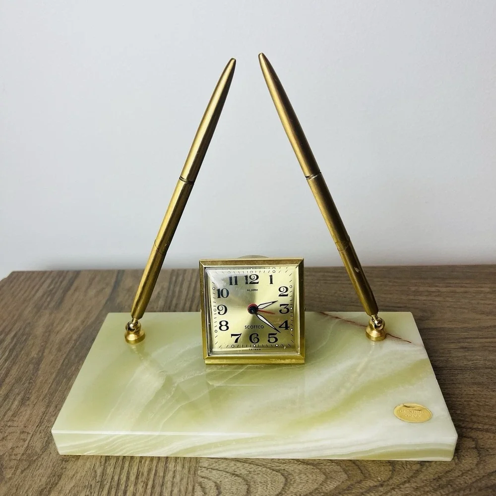 VINTAGE Office SCOTTCO PEN SET Onyx Desk Alarm EQUITY Clock